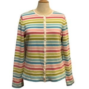 JONES NEW YORK SPORT Pink, Blue & Green striped Cardigan, Cotton blend, Medium